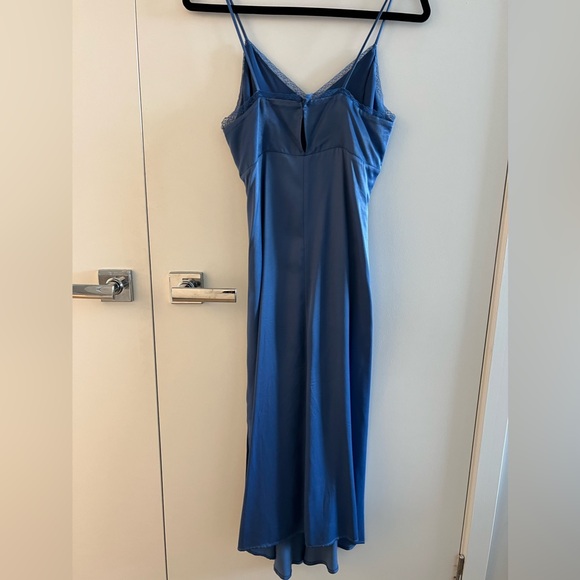 NWOT ZARA Blue Satin Slip Dress with Lace Trimming (XS) - Picture 5 of 5